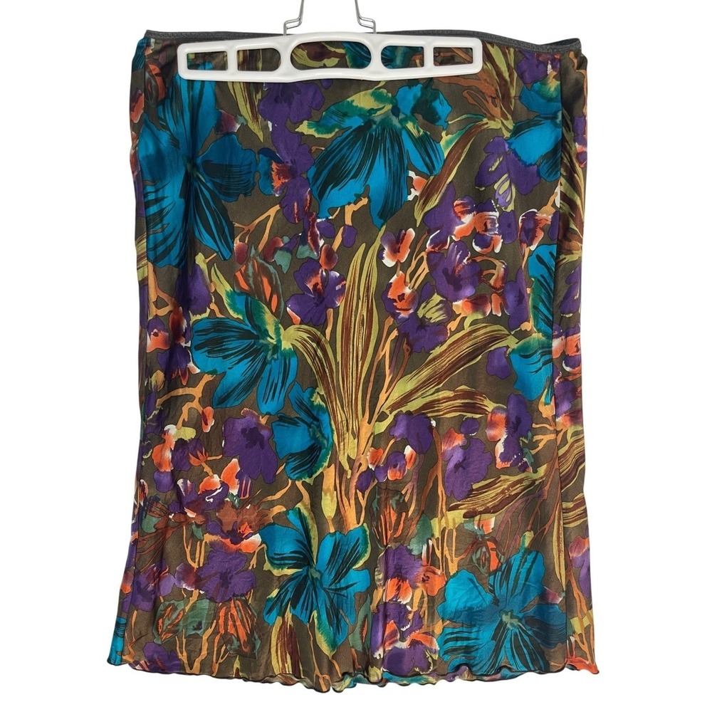 Calvin Klein Womens Floral Midi Skirt Brown Purple Teal A-Line Size 12